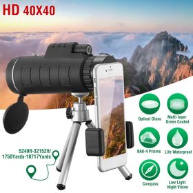 1Pc 40 Plus 40 HD Optical Monocular Telescope With FMC Lens For Outdoor Low Light Vision Scope Phone Holder Tripod Compass For Bird Watching Hunting C
