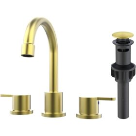 Widespread Bathroom Sink Faucet Brushed Gold 2 Handle 8 Inch 3 Hole 360' Swivel Spout Vanity Sink With Pop Up Drain Assembly-Unable Ship On Weekends,