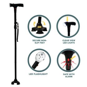 Collapsible Adjustable Height Cane With LED Light Alert Button Walking Stick