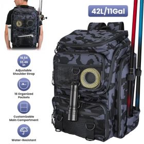 42L&11Gal Fishing Backpack Large Capacity Fishing Tackle Storage Bag With Rod Holders 16-Pocket Water-Resistant With Divider Adjustable Padded Straps