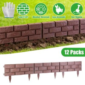 Garden Landscape Edging,12PCS Stone Border Fence, Flexible Adjustable Edging With Snap-In Design, Weather Resistant PP Material For Lawn Flower Bed Pa