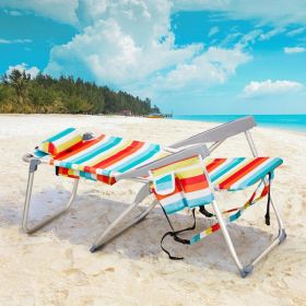 Adjustable Rainbow-Striped Backpack Beach Chair  Portable Folding Lounger With Side Storage Pocket And Pillow  Outdoor Beach, Camping, And Leisure Cha