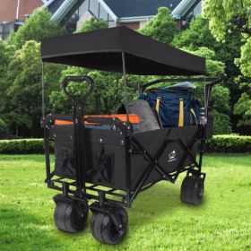 Foldable Wagon With Removable Canopy & Cooler Bag - Heavy Duty Collapsible Wagon Utility Cart With 4inch All-Terrain Wheels For Camping Beach Garden,