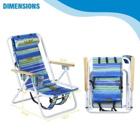 Portable Blue-and-green Striped Backpack Beach ChairFoldable And Adjustable Reclining Beach Lounger Suitable For Outdoor Beach And Camping Use.Self-pi
