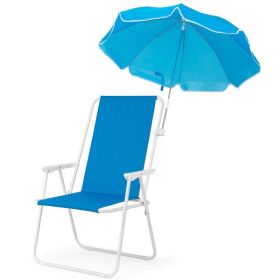Outdoor Folding Beach Chair With Adjustable Clipon Umbrella Lightweight, Foldable Patio Chair Ideal For Seaside Trips And Backyard Relaxation (Option: Blue)