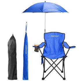 1Pc Camping Chair With Umbrella Lightweight Foldable Outdoor Chair With Cup Holder Detachable Sun Canopy Carrying Bag 330LBS Max Load For Beach Picnic (Option: Royal blue)